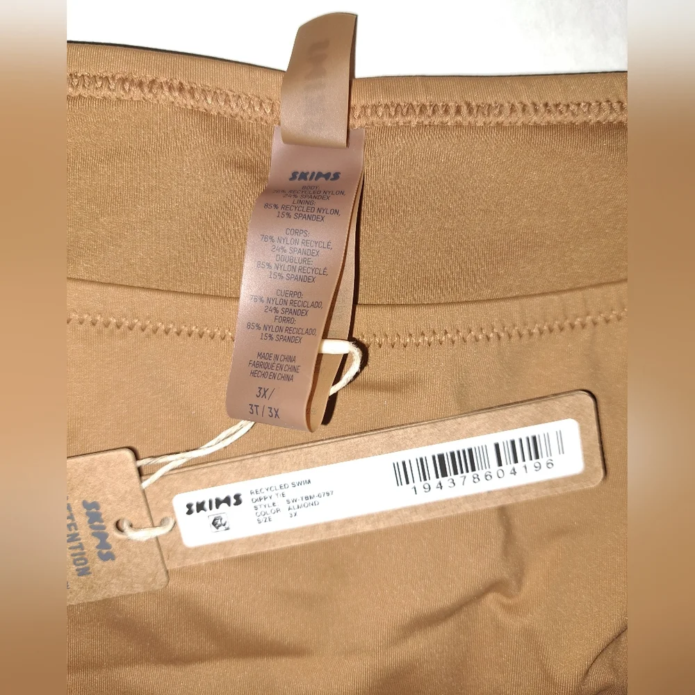 ❤️NWT SKIMS 2 Piece Swim Bandeau Top Dippy tie String Bikini Nude ALMOND 3X